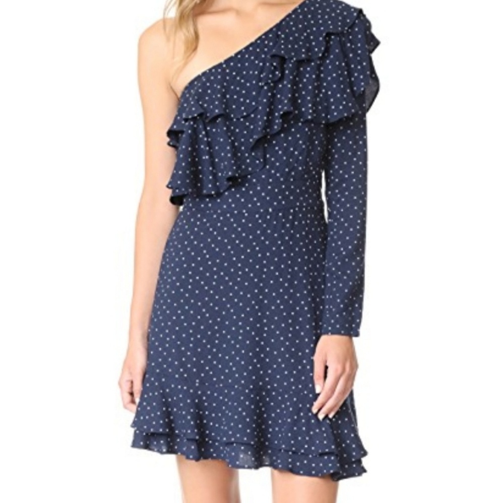 WAYF navy blue dress with white polka dot